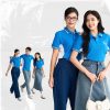 Đồng phục Polo màu xanh dương phối sườn trắng FastUni